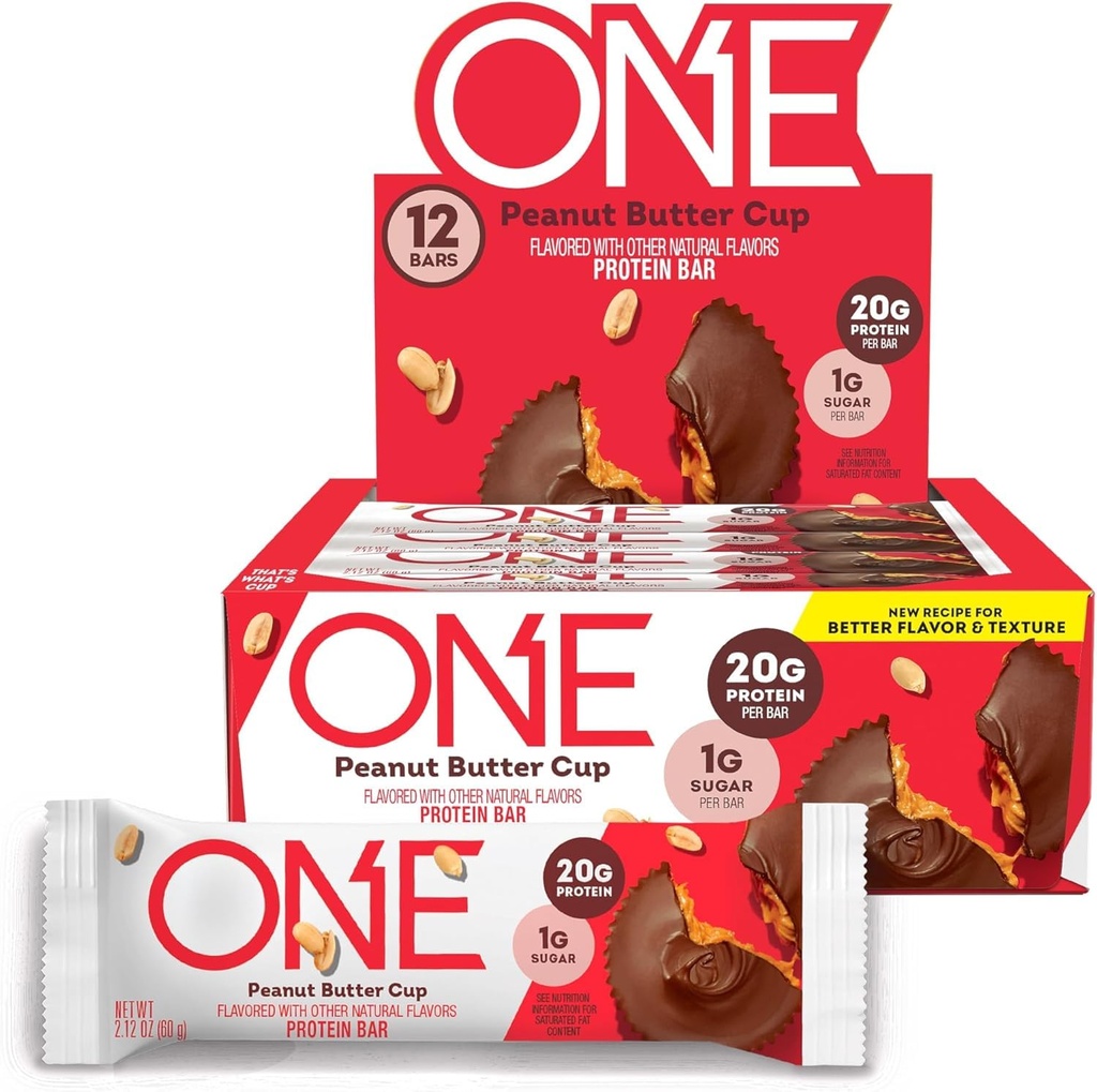 ONE Protein Bary, Peanut Butter Cup, gluten zdarma s 20g bílkovin a 1g cukru, spíže Staples, 2.12 oz (12 Počet)