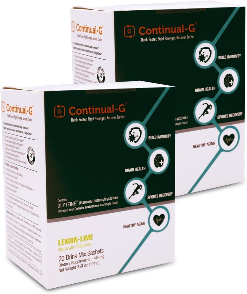 Continual - G prášek - Klinicky provenilní celulární Glutathione Prekurzor 124; Výhody Glyteinu a slunečnicových vláken 124; Imunitní podpora, Master Antioxidant, Detox, Brain Health & Kožní péče 124; 40 Sachets
