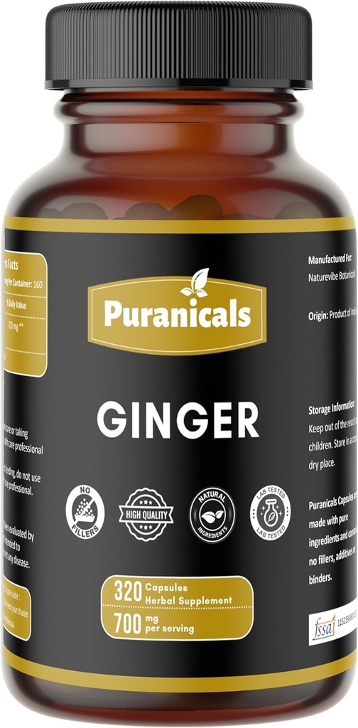 Ginger Premium 320 Kapsle bez GMO a gluten zdarma 124; Bylinný dodatek 124; 700 mg per Serving Dublin 124; Vyrobeno se 100% čistým zázvorovým práškem