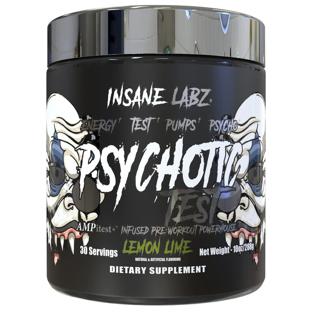 Šílený Labz Psychotický test, High Stim Testosteron Energy a čerpadlo posílení pre- cvičení prášek s DMAE Bitartrate, D aspartické kyseliny, Creatine HCL a glycerol Monostearát, 30 Služebnictví, Lemon Lime