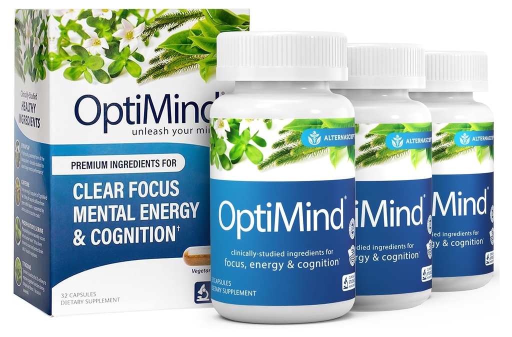 OptiMind Bacopa Monnieri Mozek dodatek pro paměť a zaměření, Nootropics with Fosfatidylserine, Huperzin A, Non- GMO, Klinicky studované přísady, 96 Kapsle