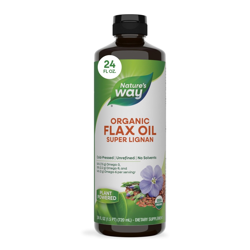 Nature 's Way Organic Flax Oil Super Lignan, Cold- Pressed, a nerafinované, 24 Fl Oz