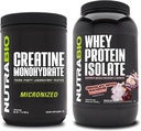 NutraBio Creatine Monohydrát, Neochucený, 500g a syrovátkový protein izolát, Čokoláda Dipped Macaroon, Doplněk Bundle - Svalová energie, Lean růst svalů, zotavení, a síla
