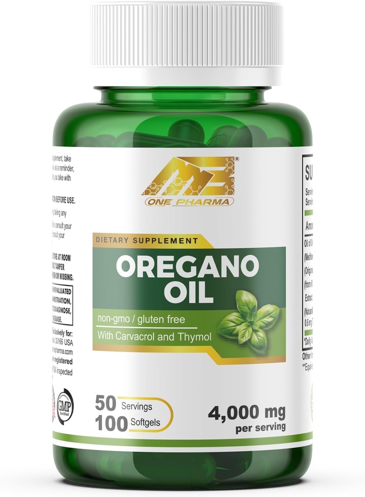 MB Jeden oregano olej 4000mg- 65: 1 Extrakt ze středozemního oregano - High in Carvacrol- Extra Zesilová- 100 Softgels Non- GMO, gluten zdarma
