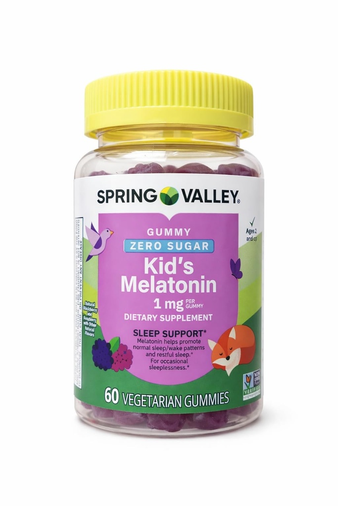 Spring Valley Vegetarian Melatonin Gummies for Kids, Podpora spánku, 60 Ct + Váš vitaminový průvodce
