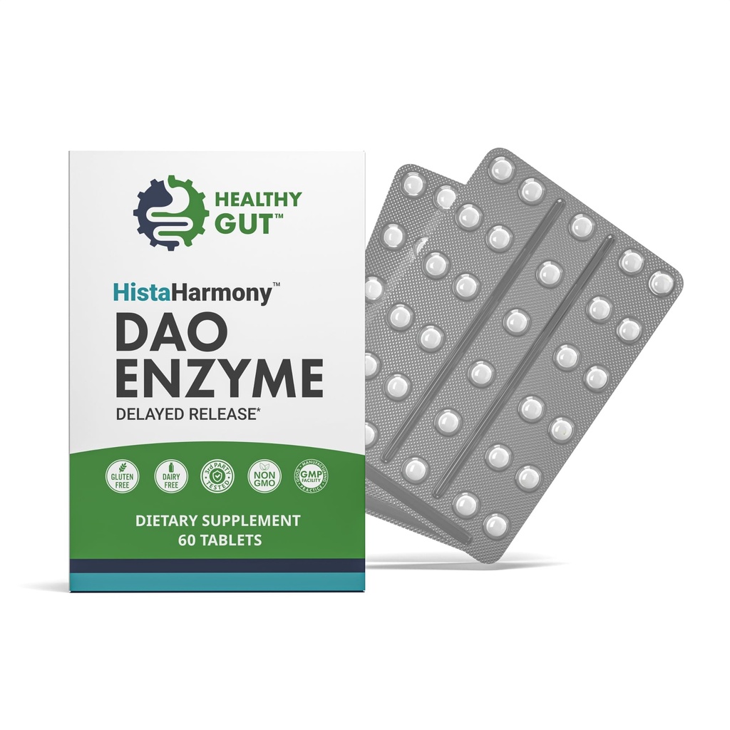 Zdravý Gut HistaHarmony S124; Zpožděné uvolnění DAO doplněk enzymu S124; 30000 HDU Diamin Oxidase Histamine Block S124; 60 Servings