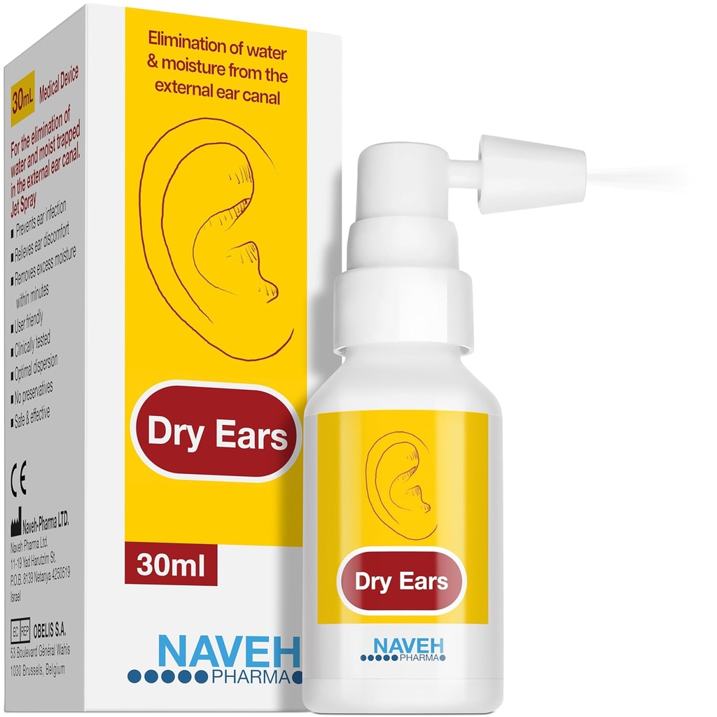 NAVEH PHARMA suché uši - plavci Ušní kapky sprej - Ušní sušení kapky pro plavce dospělých a dětí / Odstranit vodu zachycené v uších a zabránit bolesti, infekce a ztráty sluchu (1 Fl Oz)