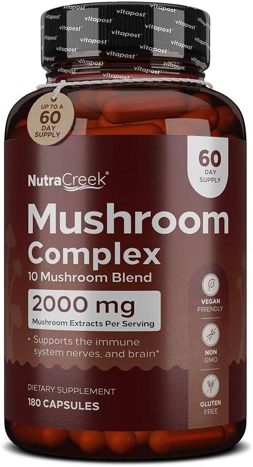 Houba Komplex 124; Cordyceps Houba, Reishi, Shiitake, Maitake a Lions Mane dodatek. A 10- Houba dodatek k podpoře vaší mysli a těla 124; 180 Houbové kapsle