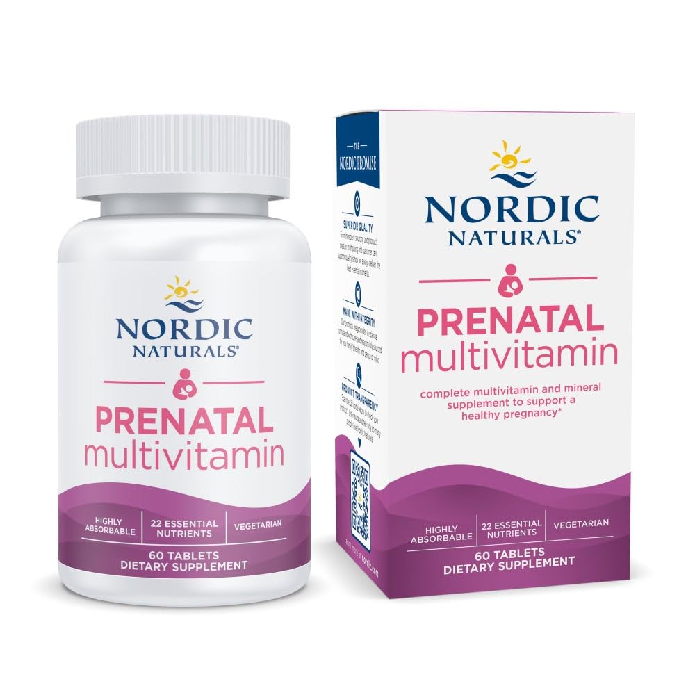 Nordic Naturals Prenatal Multivitamin pro ženy - Denní vegetariánské prenatální vitamíny - 22 Základní živiny, včetně B6, Folát, a železo - 60 Tablety - 30 Servings