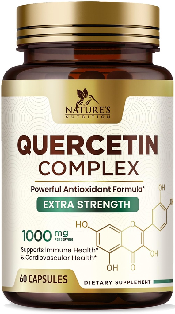 Quercetin Supplement 1000mg - Přírodní, Plant- Based Support for Immunication, Cellular, Respirační a sezónní změny - Extra síla Quercetin Dihydrát ze Sophora Japonica - 60 Veggie Kapsle
