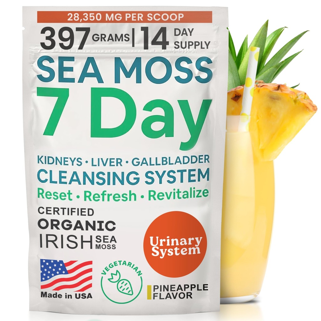 Atlantic Naturals Moss 7 Day Detox Játra, žlučník & Ledviny Cleanse - Podpora s kořen pampelišky, Mléko Thistle, Burdock Root, Red Clover, Chanca Piedra - Ananas Flavor Drink Mix (14 oz)