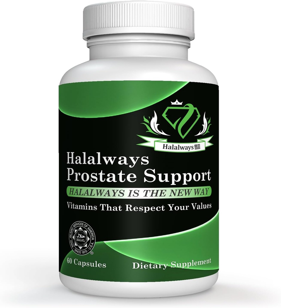 Halalalways Prostate Support Certified Halal Supplement (Saw Palmetto, Plant Sterol Complex, Selen, Pygeum africanum Bark Powder)