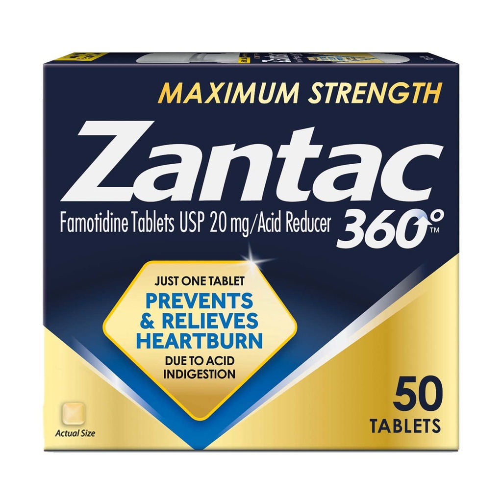 Zantac 360 Maximální síla tablety, 50 Počet, Heartburn Prevence a úleva, 20 mg tablety