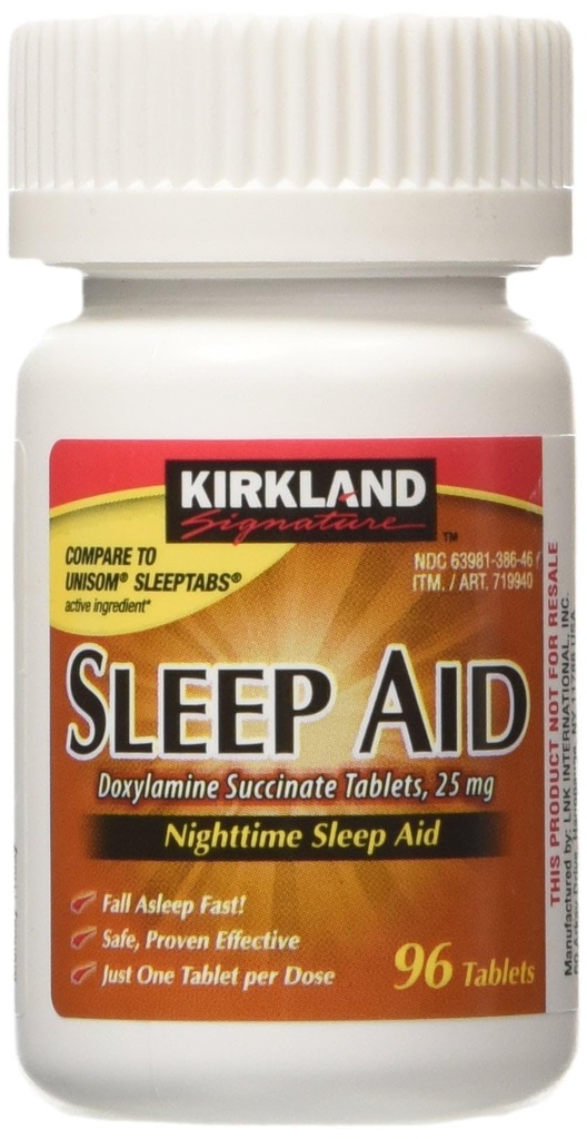 Kirkland signature Sleep Aid Doxylamin Sucinate 25 Mg, 96- Count (1 Lahev) Nighttime Sleep Aid