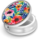 Pill Box-3 Kompozitní malý pouzdro na pero pro Purse & Pocket Mini Metal Pill Holder Travel Pill Container to Hold doplňky Vitamíny BPA-Free (Zahradní květina)
