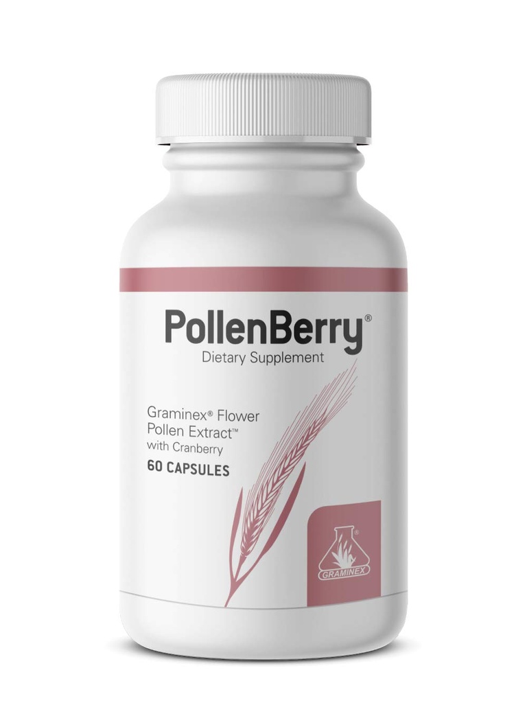 Graminex PollenBerry Dietní dodatek - G60 Koncentrovaný květinový pollen extrakt, Brusinkový prášek - Podporuje pleť, močový trakt, a močové měchýře zdraví - Přírodní antioxidant, 60 Kapsle