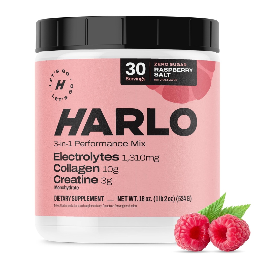 Harlo - Malina Salt Electrolyte Drink Mix s Bovine Collagen & Creatin- Creatin Monohydrát Powder - Energy Drink Powder - Pre Workout Powder - Sugar Free Energy Drinks - Post Workout Recovery