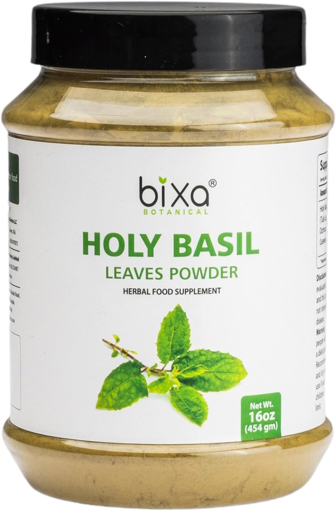 Tulsi Leaves Powder (Holy Basil Leaf, Ocucell Sanctum) Podpora imunity, zdravé dýchání, ústní péče, může být přijata s čajem 124; Premium Quality Diet přírodní doplněk - 454g / 16 Oz Oz 124; Balení po 1