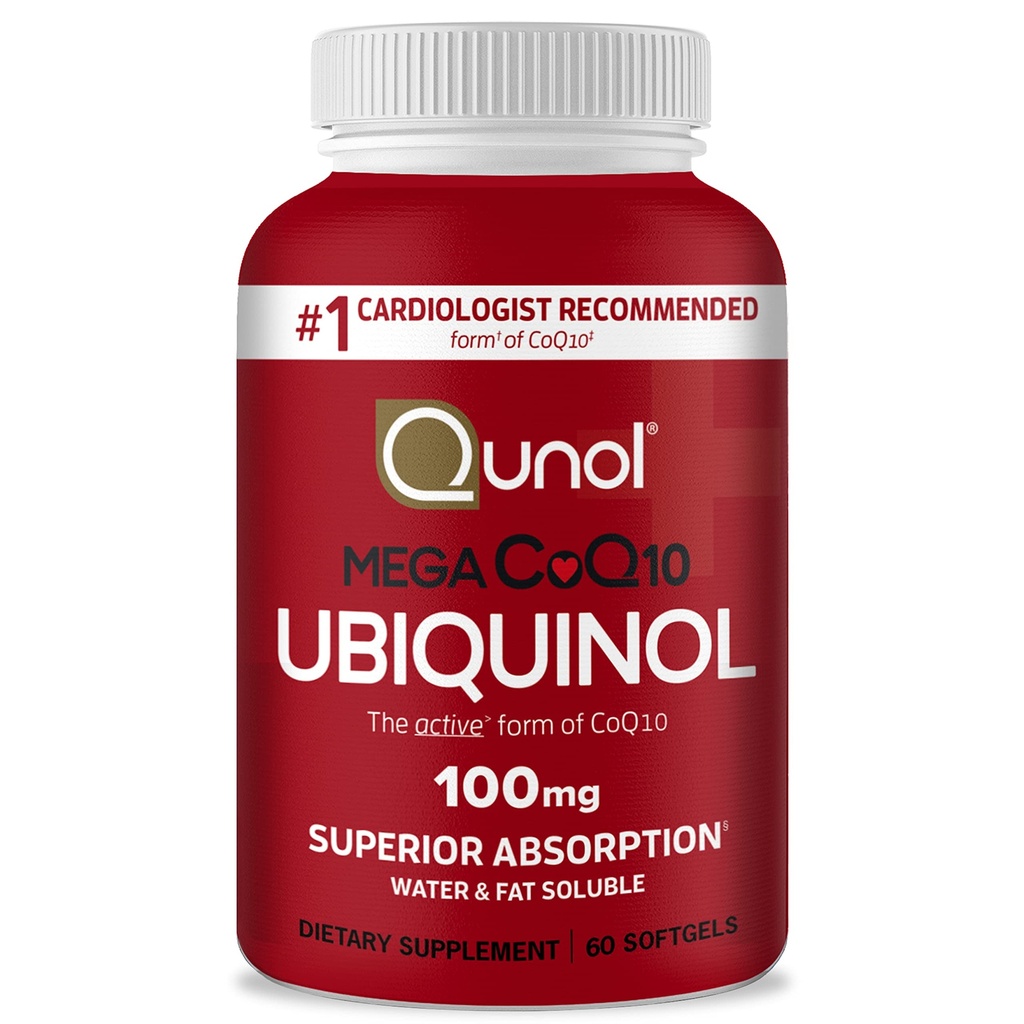 Qunol Ubiquinol CoQ10 100mg Softgels, Mega Ubiquinol 100mg - Superior Absorpce - Aktivní forma koenzymu Q10 pro srdeční zdraví a zdravou hladinu krevního tlaku - 2 měsíce Dodávka - 60 Počet