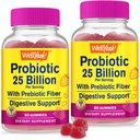 WellYeah (2 balení 25 miliard probiotik + prebiotika pro muže a ženy - stravovací podpora, Gut zdraví, imunitní podpora Gummy - Probiotika pro stravovací zdraví s 12 Stravovacích drážek - 60 Gummies