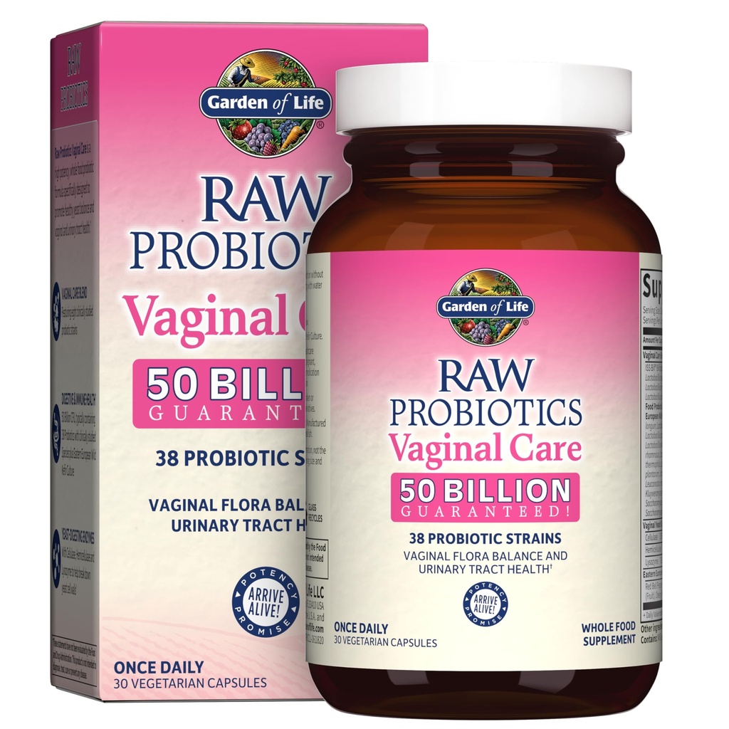 Zahrada života Raw Probiotika Vaginální péče - 50 Miliardy CFU - 38 Probiotické proužky - Podporuje Vaginální & Močové Tract Health * - 30 Vegetariánské kapsle
