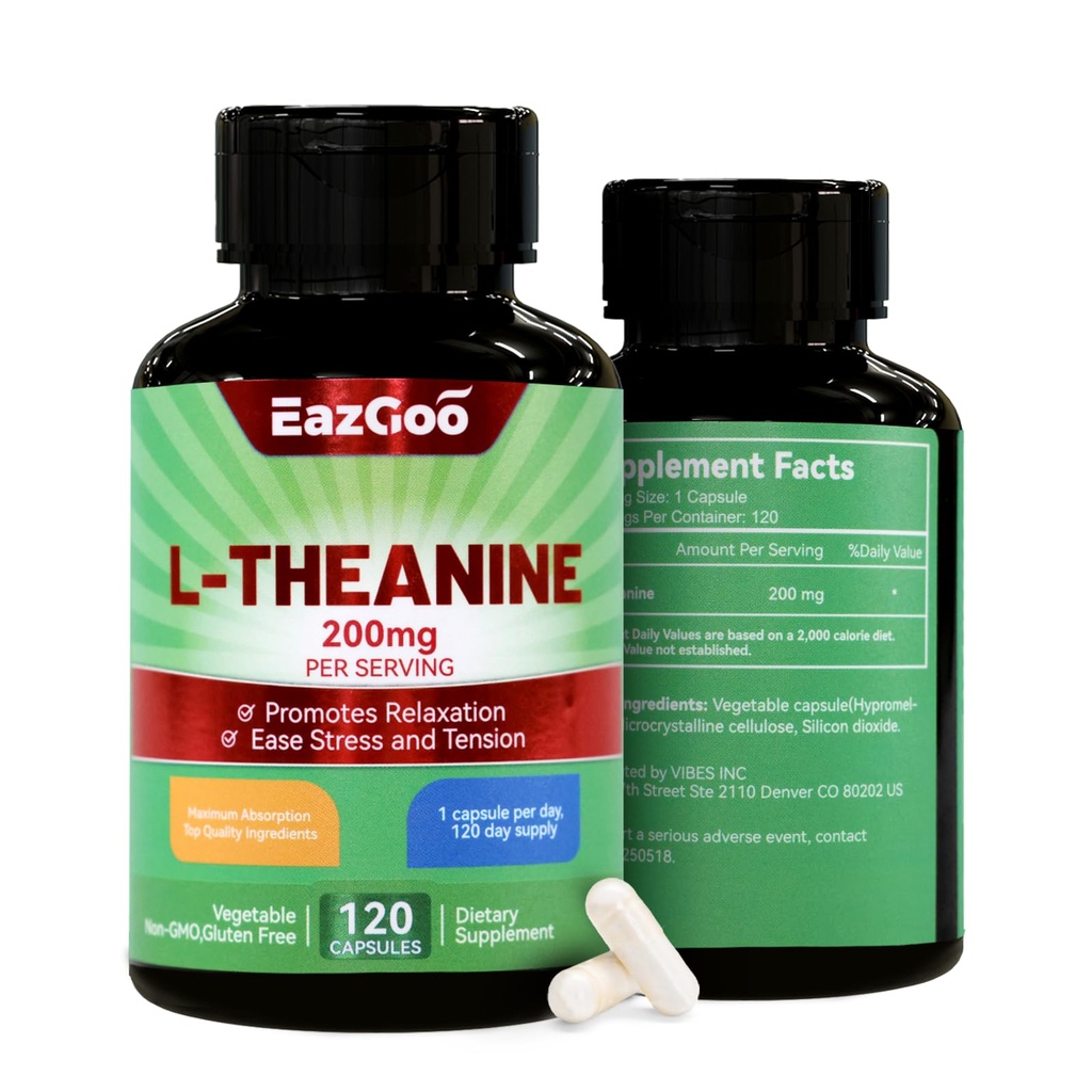 L- Theanine 200mg, Amino Acid dodatek k podpoře relaxace, stres, L Theanine Kapsle - Non- GMO, Lepek zdarma, 240 Veg Kapsle