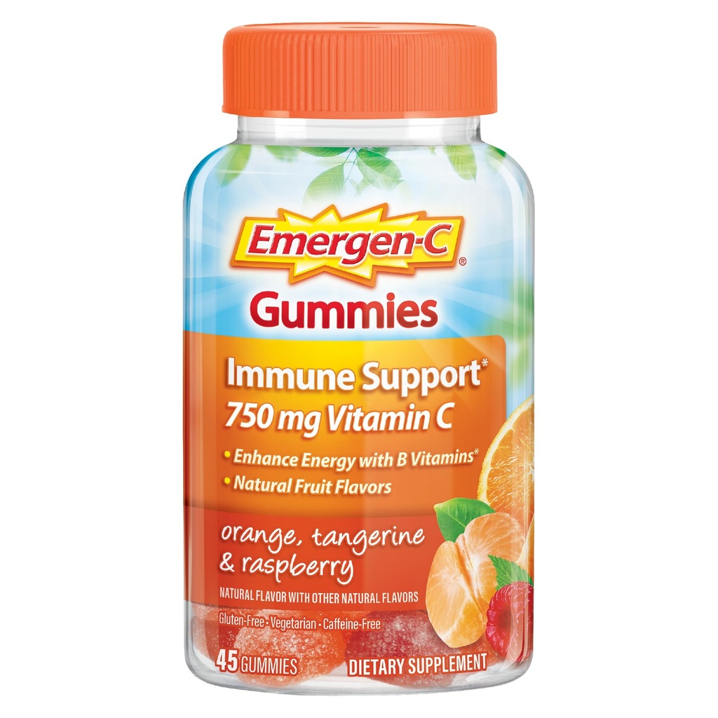 Emergen- C 750mg Vitamin C Gummies pro dospělé, Imunita Gummies s B Vitamíny, gluten zdarma, pomeranč, tangerine a Malina Flavors, Zpět do školy Essentials - 45 Počet