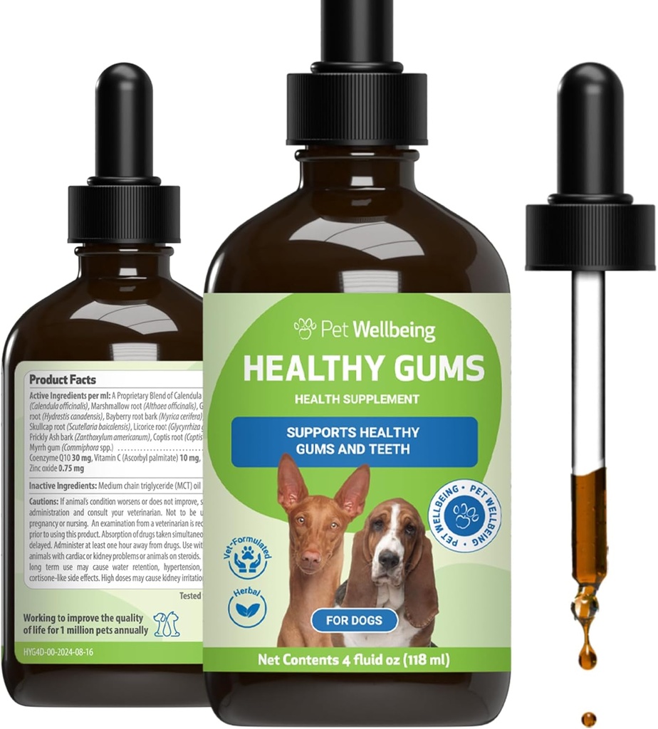 Zdravé žvýkačky pro psy - Gums & Zubní zdraví, Orální péče, Zdravý dech, Koenzym Q10, oxid zinečnatý, Calendula, Marshmallow Root - Veterinarian- aplikované holistické 4 oz (118 ml)
