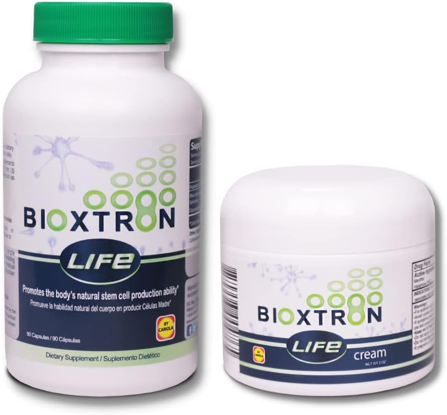 Bioxtron Life AFA Stem Cell Supplement - Joint Support & Muscle Pain - Imunitation System Support - Support Energy Levels - Stem Cell Production - Blue Green Algae Spirulina - 90 Caps + Cream 2 oz