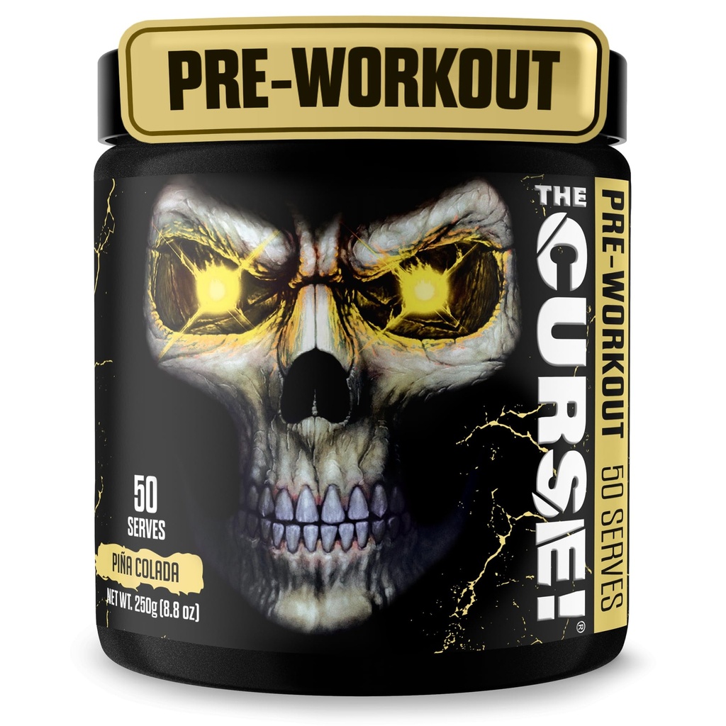 JNX SPORTS Kletba! Pre Workout Prášek pro muže a ženy, Kofein, Beta- Alanin, Creatine, L- Citrulline, 50 Servings, Pina Colada Flavor - zvýšení energie, síla a zaměření