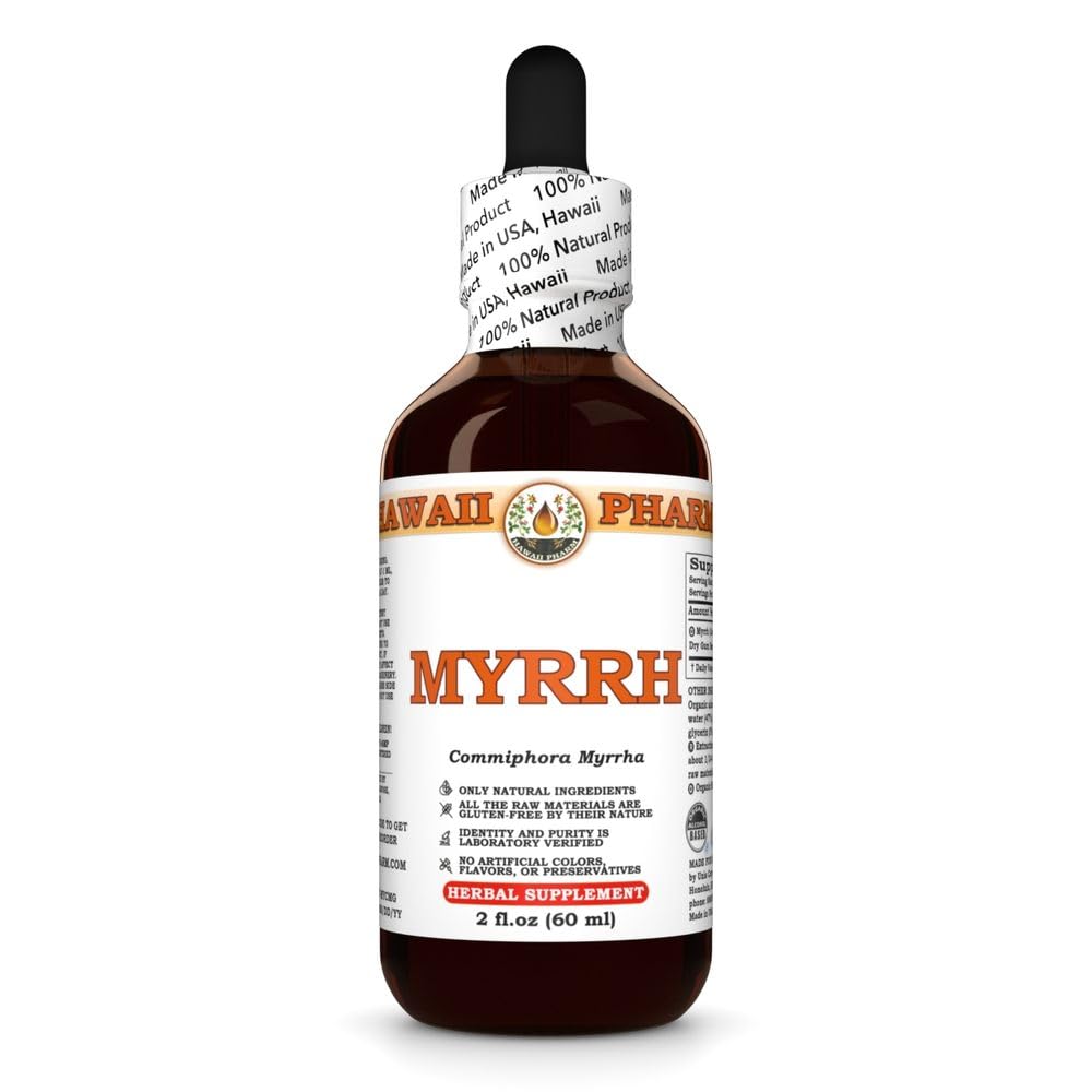 Myrrh Liquid Extract, Organic Myrrh (Commiphora myrrha) tinktura Bylinný dodatek, Hawaii Pharm, Made in USA, 2 fl.oz