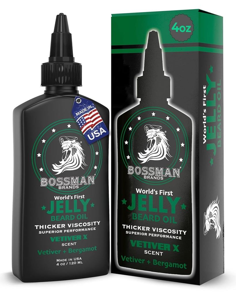 Bossman Jelly Beard Oil pro muže (4 oz, Vetiver X Scent) - Softens, Moisturizes & Podmínky s přírodními složkami