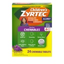 Zyrtec Dětské Dye- Free Chewables for 24 Hour Alergies Relief, 10 mg Cetirizin Hydrochloride Antihistaminium Tablety, Dětské Alergie Medicine Relieves Suezing & Itchy Throat, Grape, 24 ct