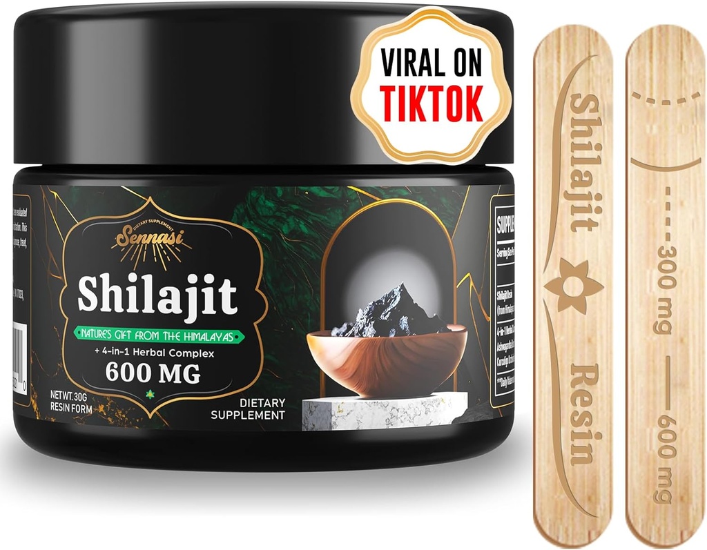 Sennasi 600 MG Shilajit Resin - Shilajit dodatek s Fulvic Acid & 85 + stopové minerály pro energii, imunitu, výkon mozku, 30 gramů