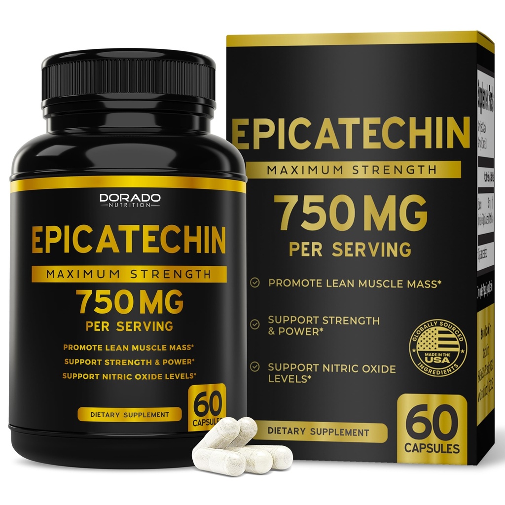 Epicatechin Extract 750mg Per Serving - (60 Kapsle) - Podporuje Lean Muscle, Oxid dusnatý, Myostatin Inhibitor, Stamina, Endurance, Pump & Gains - Non- GMO & Vegan dodatek - (60 Počet)
