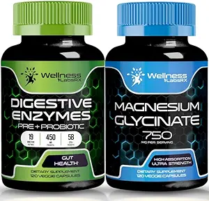 WELLNESS LABSRX Digestivní enzymy s Probiotika a Prebiotika PHARMA124; Glycinátové tobolky hořčíku