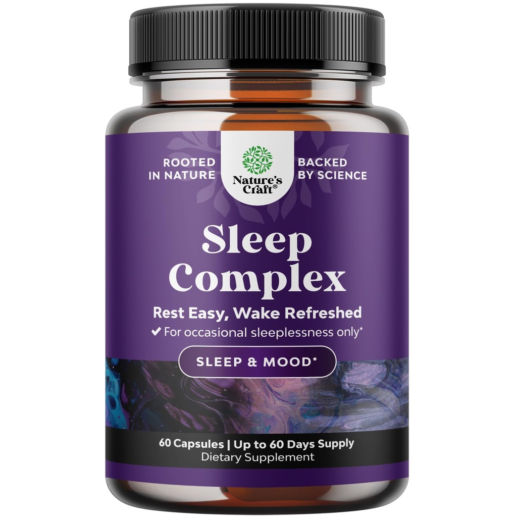 Natures Craft Natural Refreshing Sleep Formule - Podporuje zdravý odpočinek - Nenávykový dodatek - Magnesium L- Theanine GABA - Nejčistší Bylinné přísady