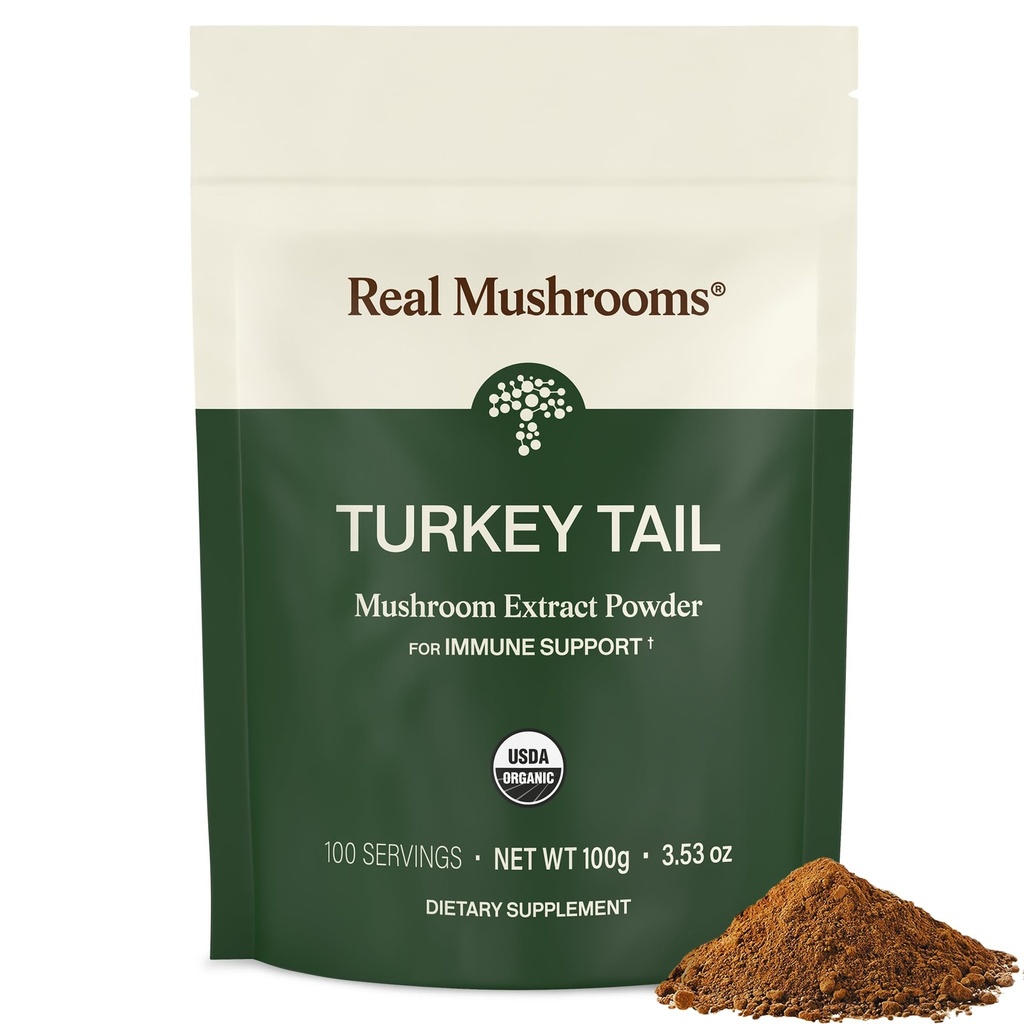 Real Houby Turecko Tail Houba Powder - Organic Turkey Tail Extract from - for Wellness, Gut Harmony, & Energy Support - Vegan, Non- GMO, No Fillers - 100 Servings Functional Houbový dodatek