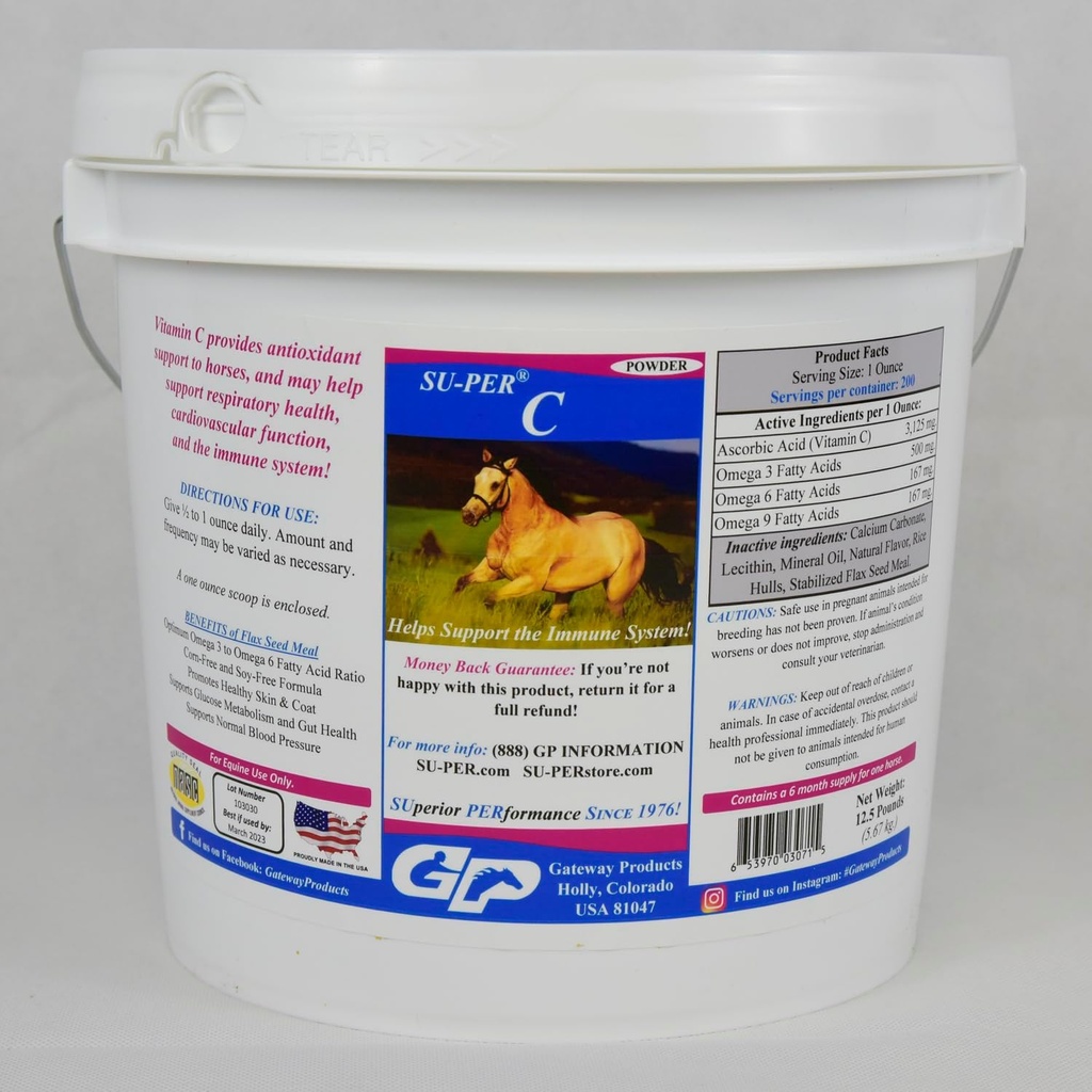 SU-PER C Vitamin C pro koně - Dodatek k antioxidantu a imunitě koní - Doplněk k koňským vitamínům a minerálům - 12.5 Pounds