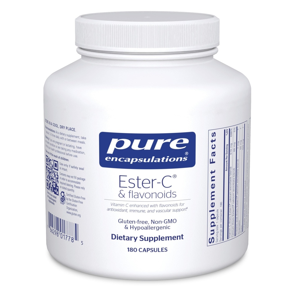 Čisté enkapsulace Ester- C & Flavonoidy - dodatek vitaminu C pro antioxidanty - Imunitní a cévní podpora * s vápníkem & Rutin - Gentle on Digestion - Vegan & Non- GMO - 180 Kapsle