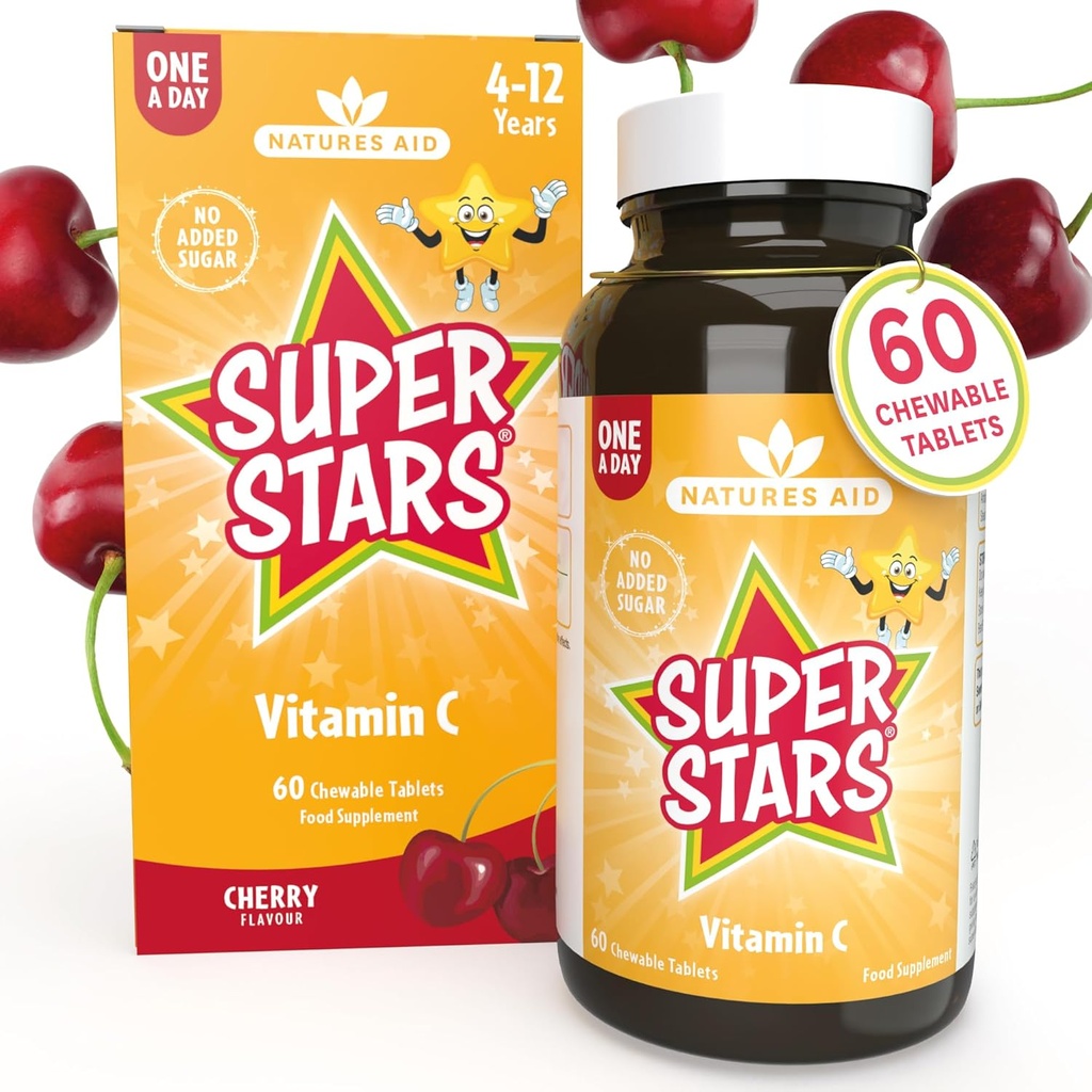 Hemir Natures Pomoc Super Stars Vitamin C pro děti 4- 12 let, 60 Žvýkací tablety