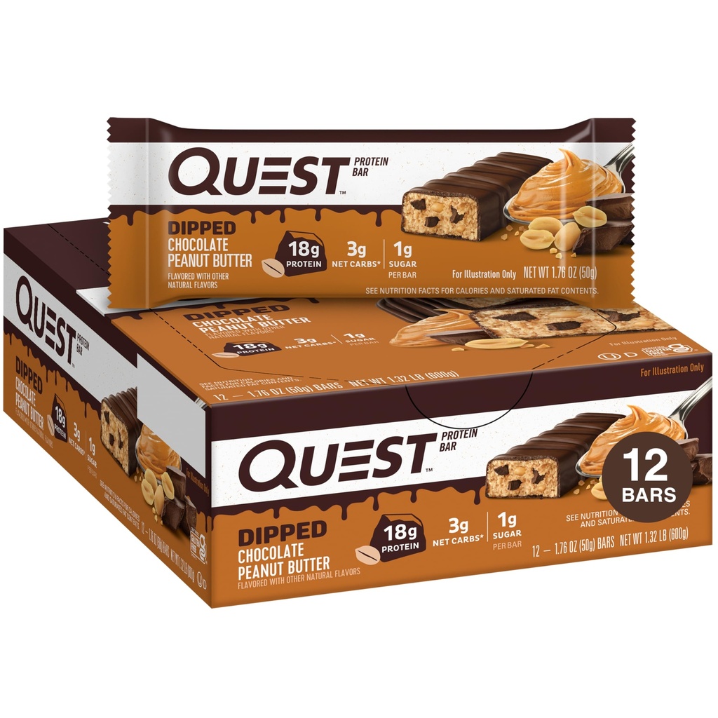 Quest Chocolate Peanut Butter Protein Bars, 18g Protein, 12 Count