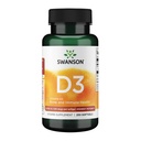 Swanson Vitamin D-3 5000 IU Imunitní podpora zdraví kostí Zdravá funkce svalů D3 dodatek (cholecalciferol) 125 mcg 250 Softgels Počet