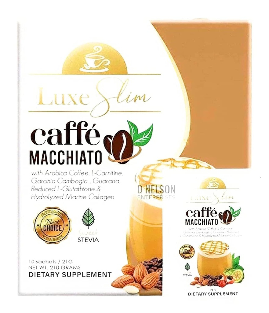 Luxe Slim Cafe Macchiato s hydrolyzovaným kolagenem a glutathionem, 21g x 10 Sachets, 0.74 Ounce (balení po 10)
