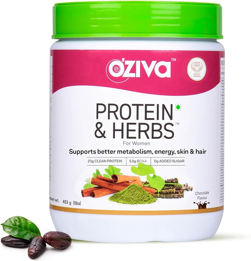 OZIVA Protein & Byliny pro ženy 124; 500 Gm (16 Služeb) 124; s Multivitamins, Curcumin, Shatavari, Tulsi pro podporu metabolismu, Hormonální bilance & kůže, zdraví vlasů (1.1 Lb)