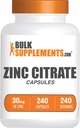 BulkSupplements.com Zinek Citrát Kapsle - Zinkové doplňky, Lepek zdarma - 30mg na Serving, 1 kapsle na Serving, 240 Počet (Balení po 1)