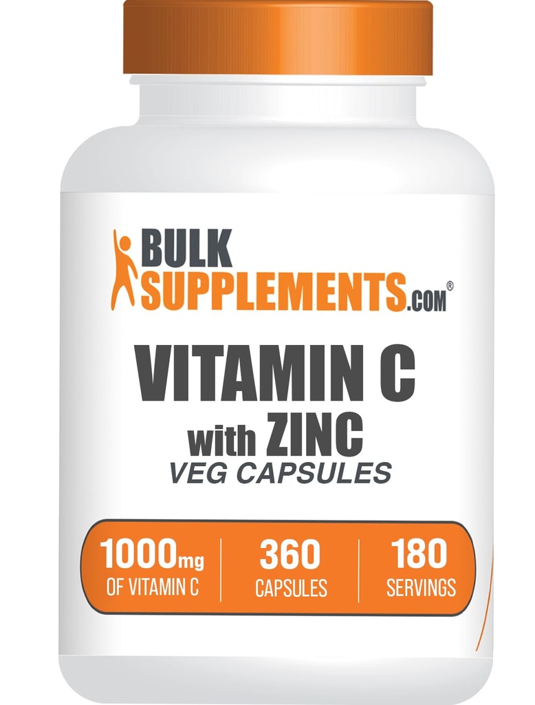 BulkSupplements.com Vitamin C se zinkem Kapsle - Vitamin C 1000mg & zink 15mg, pro imunitní podporu - Vegan, 2 Kapsle per Serving, 360 Veg Count (Balení po 1)