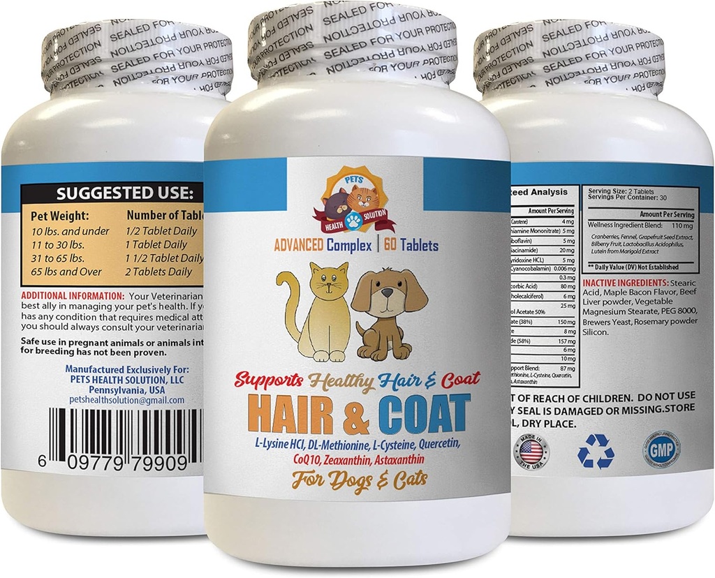 kočičí kůže a coat Treat - Domácí vlasy a coat boost - pro psy a kočky - Podporuje zdravé kožní nehty - vitamín dodatek pro kočky - 1 láhev (60 tablet)