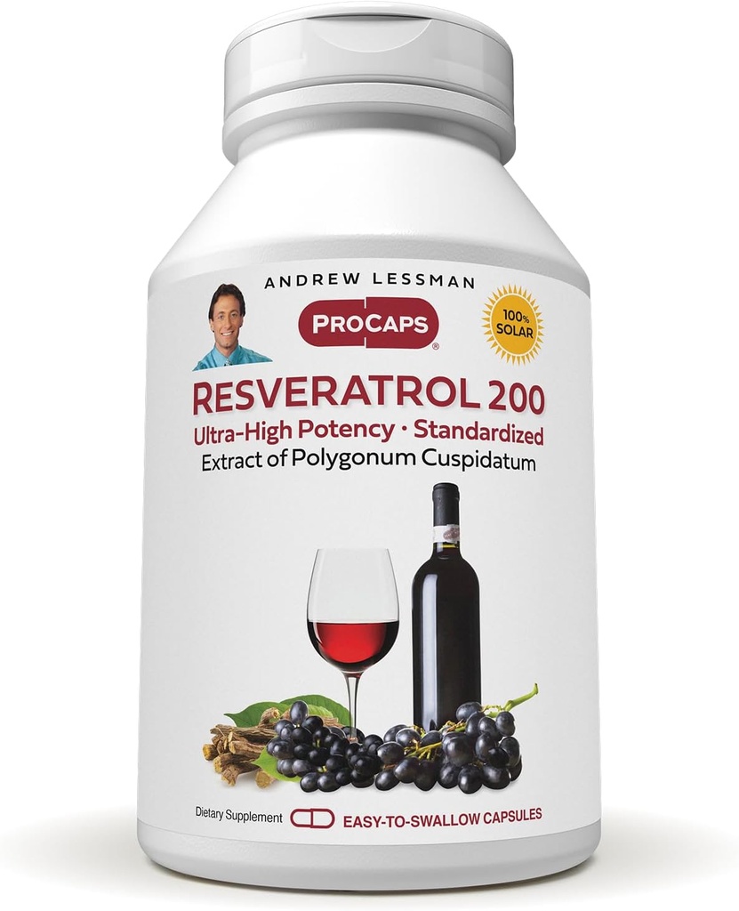ANDREW LESSMAN Resveratrol- 200mg - 30 Kapsle - Red Wine 's Beneficial, Přirozeně Occurring Antioxidant, Bez alkoholu. Bez přídatných látek