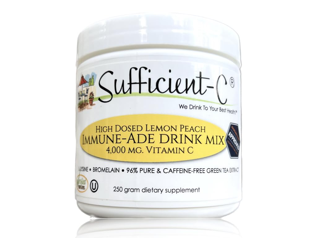 Dostatečný -C High- Dávka 4000 mg. Vitamin C Lemon Peach Immune-Ade Drink Mix 250 gram Velikost - Občerstvení se štědře dávkované L- lysin, Bromelain & 96% čisté, Caffeine- Free Green Tea Extract